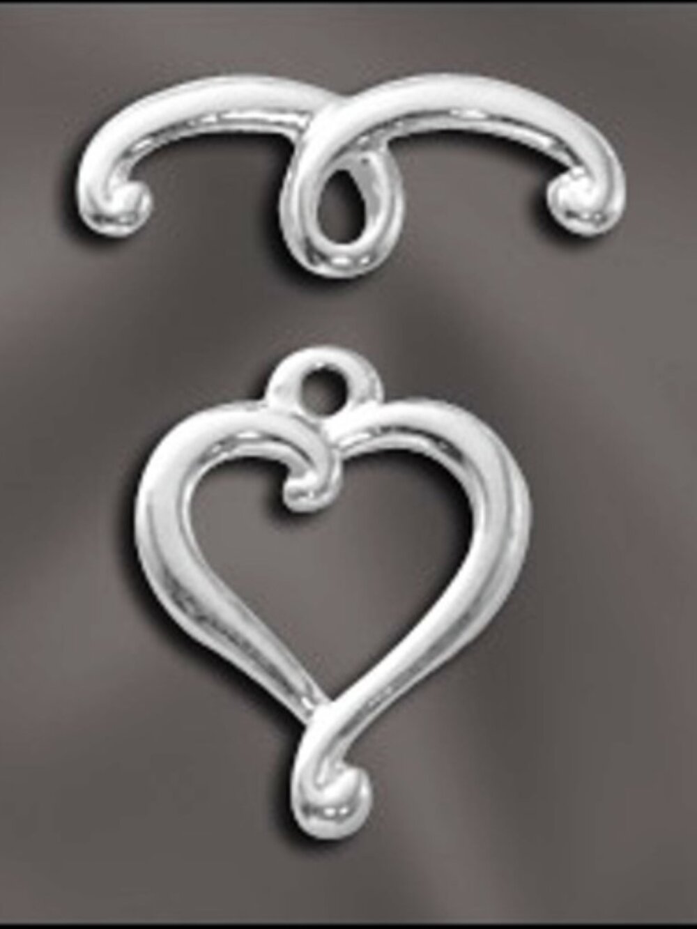TWENTY (20) Beadsmith Bright Silver HEART-SHAPED TOGGLE CLASPS